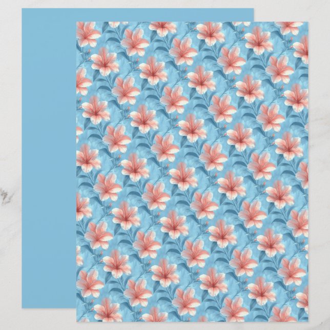 Papier de scrapbooking floral à l'Hibiscus et aux  (Devant / Derrière)