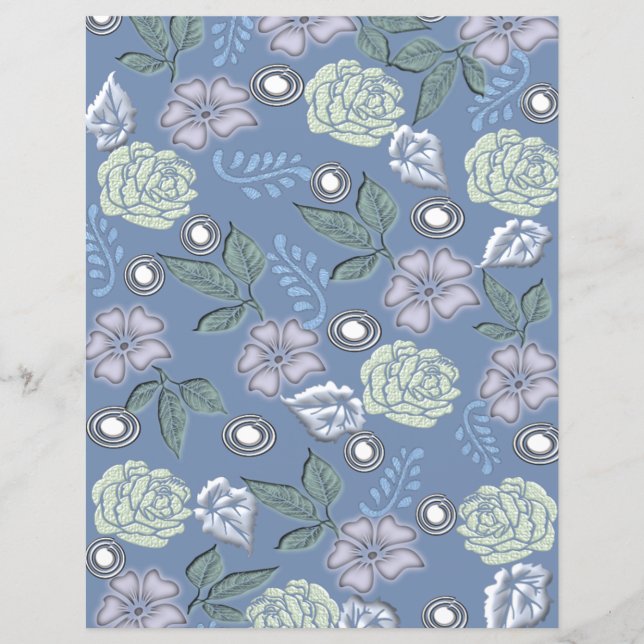 Papier de scrapbooking floral bleu (Devant)
