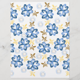 Papier de scrapbooking floral bleu et or