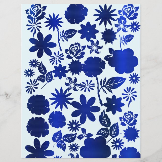 Papier de scrapbooking floral bleu royal (Devant)