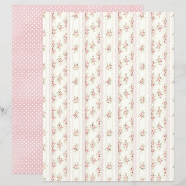 Papier de scrapbooking floral rose Coquette vintag (Devant / Derrière)