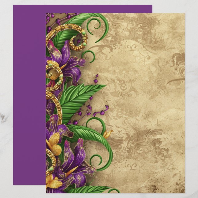 Papier de scrapbooking floral violet élégant vinta (Devant / Derrière)