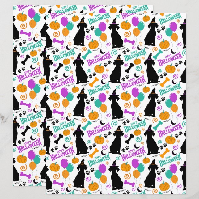Papier de scrapbooking pour Halloween avec chiens (Devant / Derrière)