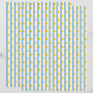 Papier de scrapbooking rayé crème bleu avec soleil