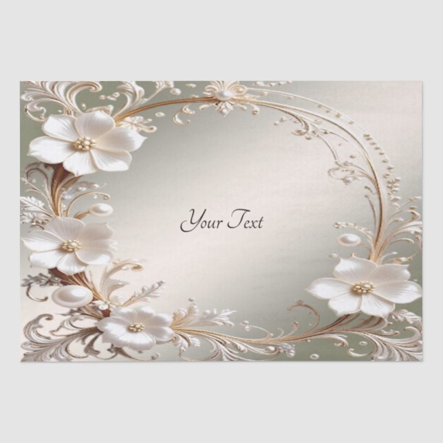 Papier de soie à cadre floral blanc orné (Recto)