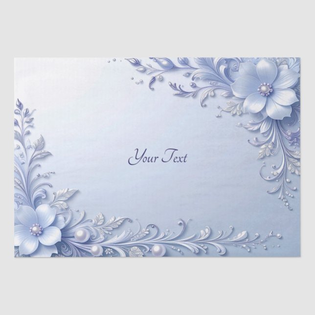 Papier de soie à fleurs ornées bleues avec perles (Recto)