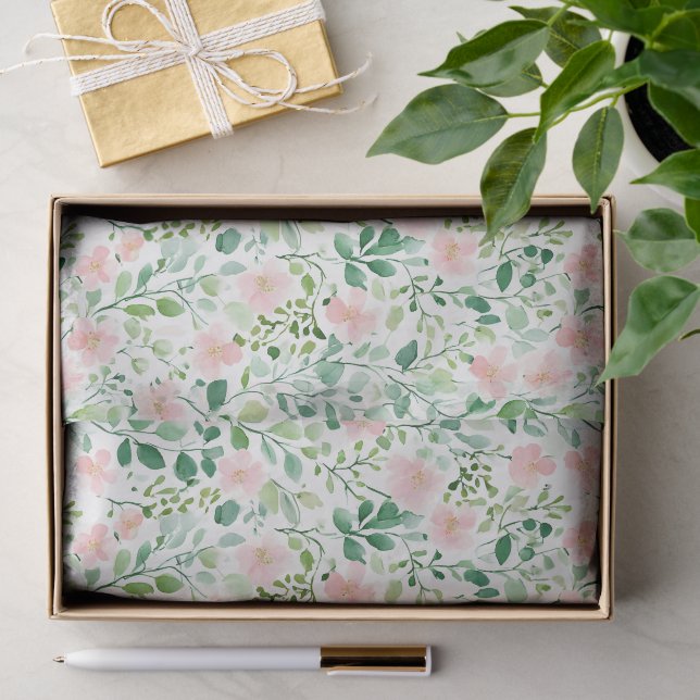 Papier de soie à la verdure florale rose (Cadeau)