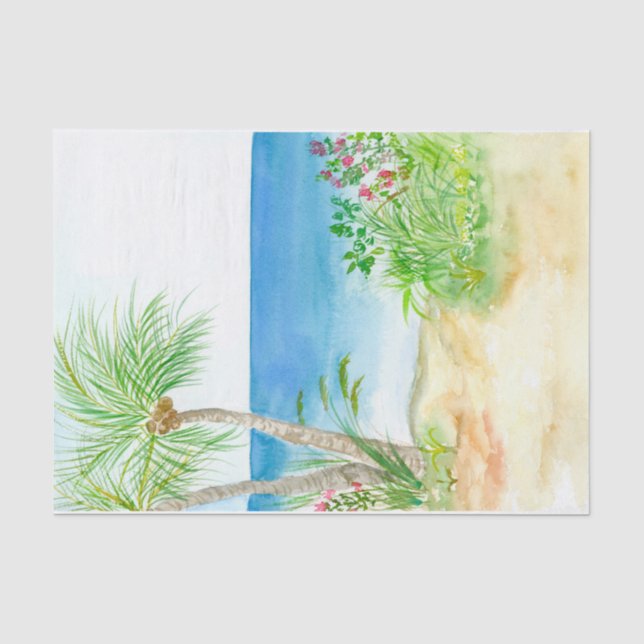 Papier de soie à l'aquarelle Plage tropicale (Recto)