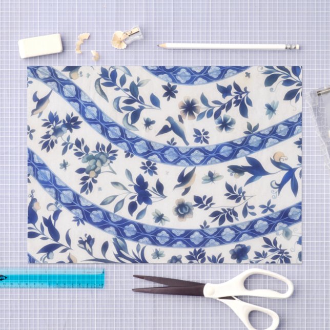 Papier de soie à motif bleu fluide vintage (Artisanat)