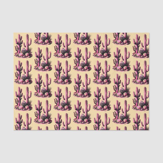 Papier de soie à motif de cactus roses sur fond be (Recto)