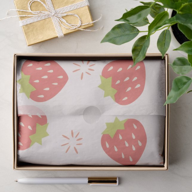 Papier de soie à motif de fraises sucrées (Cadeau)