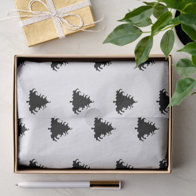 Papier de soie à motif de sapins de Noël noirs (Cadeau)
