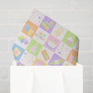 Papier de soie à motif d'icônes d'anniversaire pas