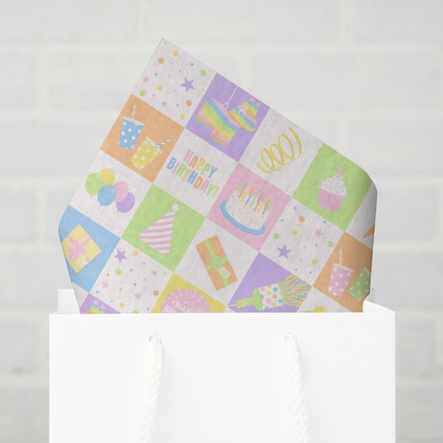 Papier de soie à motif d'icônes d'anniversaire pas (Sac cadeau)