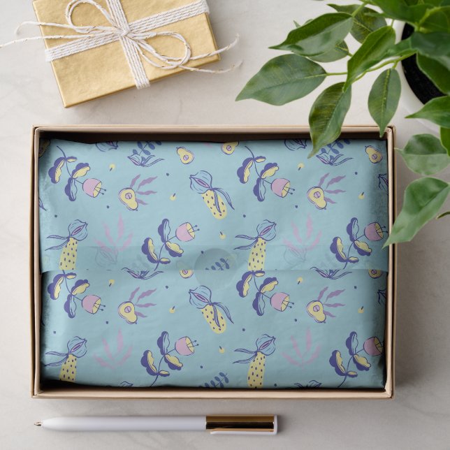 Papier de soie à motif floral aqua (Cadeau)
