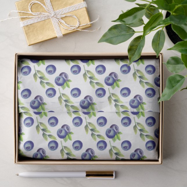 Papier de soie à motif grande myrtille aquarelle (Cadeau)