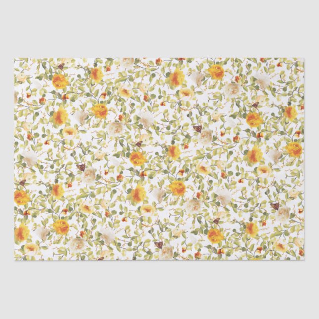 Papier de soie à motif victorien Roses orange (Recto)