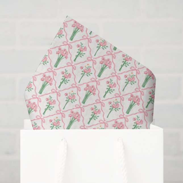 Papier de soie à nœud, floral rose découpage (Sac cadeau)
