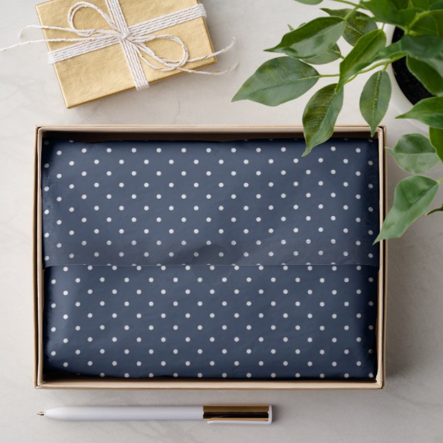 Papier de soie à pois blanc et marine (Cadeau)