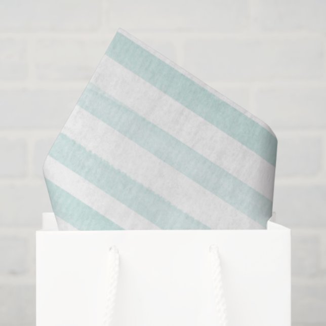 Papier de soie à rayures aquarelle vert clair blan (Sac cadeau)