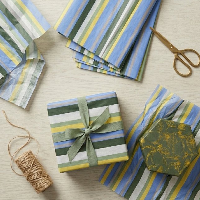 Papier de soie à rayures bleu vert jaune (Créateur téléchargé)