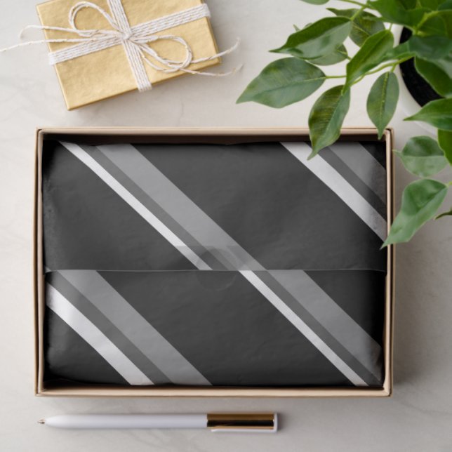 Papier de Soie à Rayures Diagonales Noir et Blanc (Cadeau)