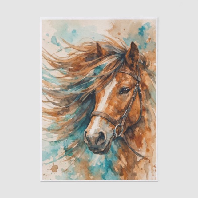 Papier de soie aquarelle Cheval Wind-Tossed Grace (Recto)
