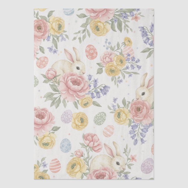 Papier de soie aquarelle lapin de Pâques fantaisis (Recto)