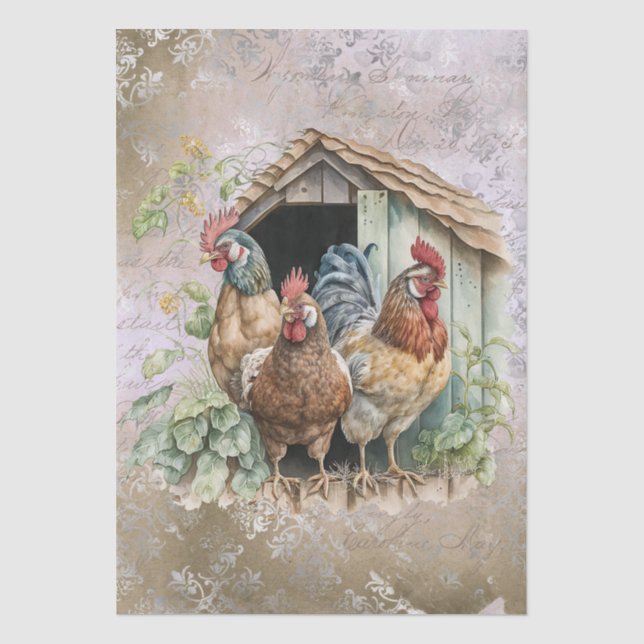 Papier de soie aquarelle poulets de la ferme print (Recto)
