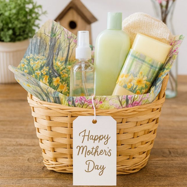Papier de soie aquarelle Prairie de jonquilles de  (Line gift baskets with spring floral tissue paper perfect for Mother's Day and seasonal charm.)