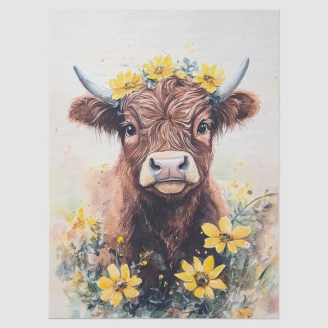 Papier de soie aquarelle vache des Highlands Fleur (Recto)