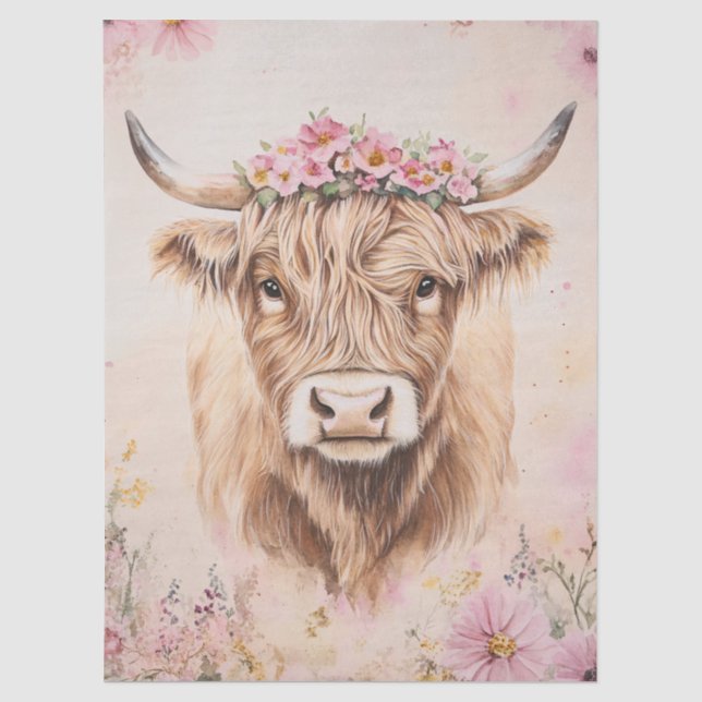Papier de soie aquarelle vache des Highlands Fleur (Recto)