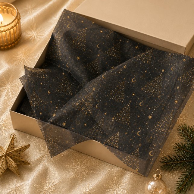 Papier de soie arbre de Noël céleste or (Gold Celestial Christmas Tree Tissue Paper)