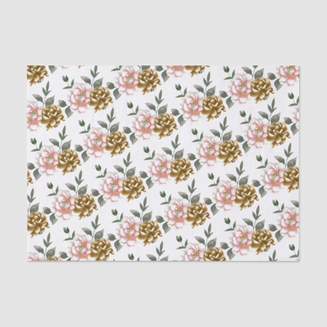Papier de soie aux pivoines bronze et rose (Recto)