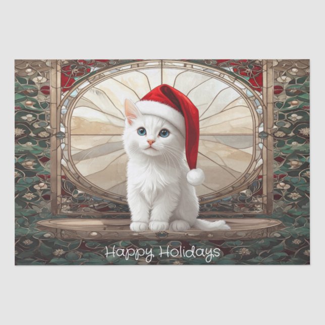 Papier de soie avec chaton blanc et chapeau de Pèr (Recto)