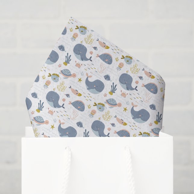 Papier de soie Baleine, Cadeau Océan (Sac cadeau)