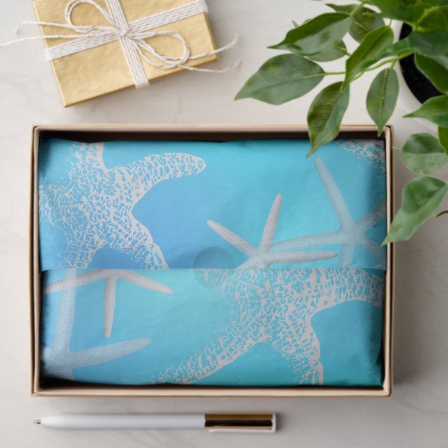 Papier de soie bleu aqua étoile de mer (Cadeau)