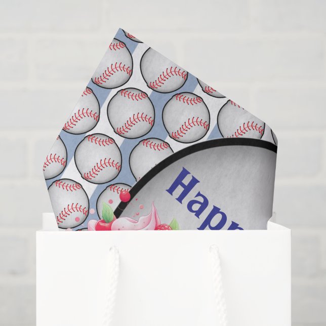 Papier de soie bleu baseball joyeux anniversaire  (Sac cadeau)