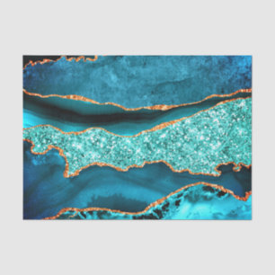 Papier de soie bleu sarcelle or paillettes aqua tu