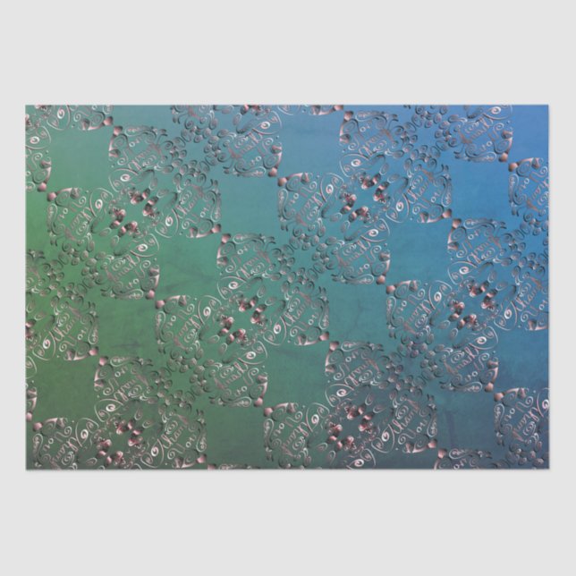 Papier de soie bleu vert marbré "Merci" (Recto)