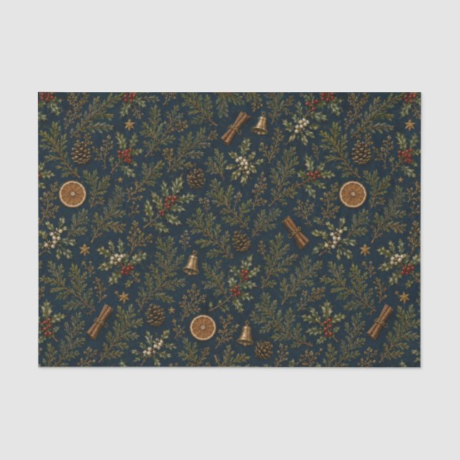 Papier de soie botanique d'hiver Yule au clair de  (Recto)