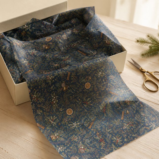 Papier de soie botanique d'hiver Yule au clair de  (Moonlit Yule Winter Botanical Tissue Paper)