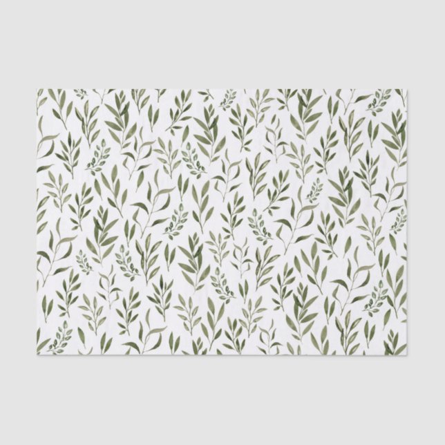 Papier de soie botanique feuilles vert aquarelle (Recto)