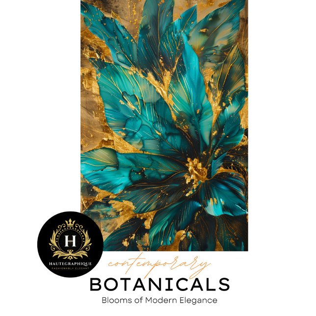 Papier de soie botanique sarcelle et or de luxe (Créateur téléchargé)