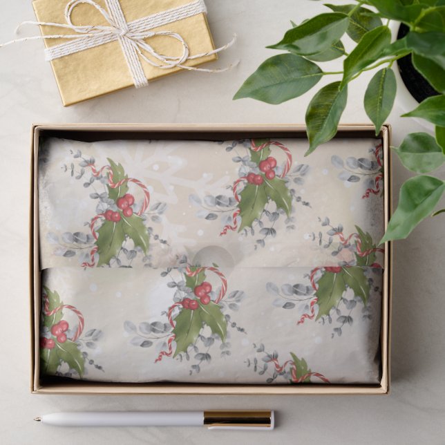 Papier de soie branche de houx de Noël (Cadeau)