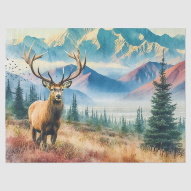 Papier de soie Cerf aux bois à l'aquarelle (Recto)