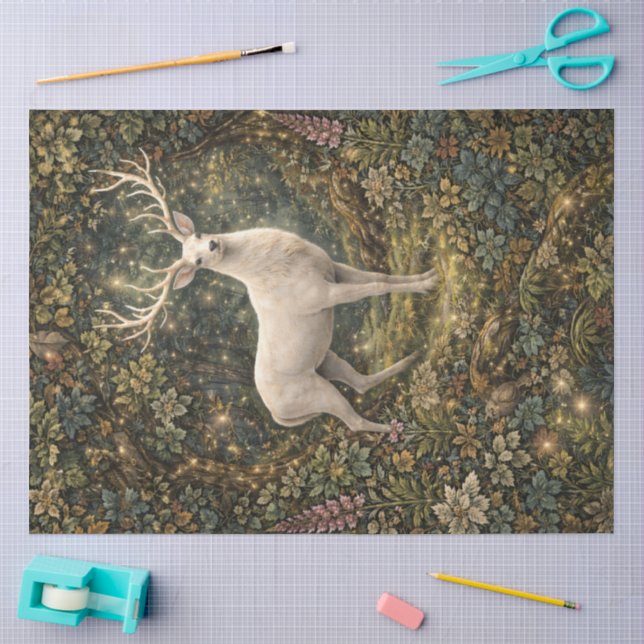 Papier de soie cerf blanc bois enchanté (Artisanat)