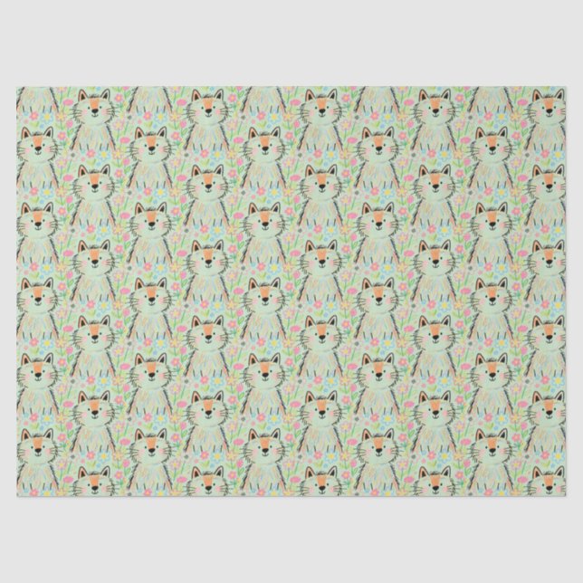 Papier de soie chat gribouillé vert (Recto)