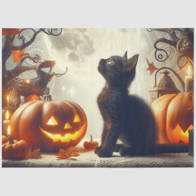Papier de soie chat noir Halloween vintage (Recto)