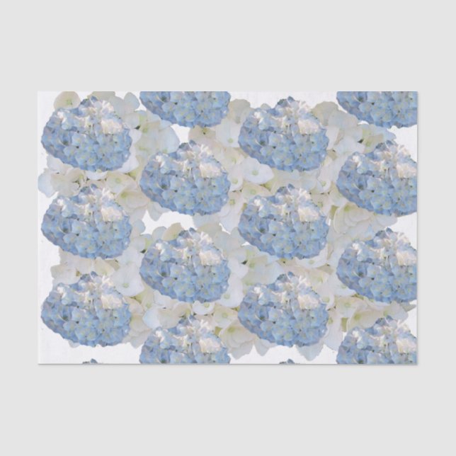 Papier de soie chic bleu et blanc à l'hortensia (Recto)